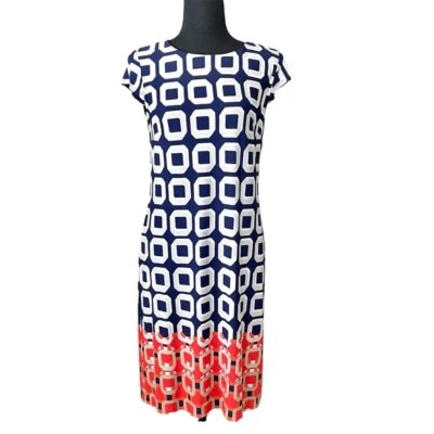 Liz Claiborne Size Small Cap Sleeve Geometric Sheath Dress Knee Length Retro - Image 1 of 4