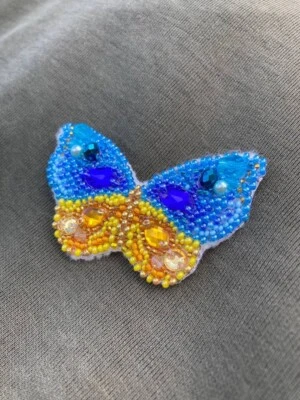 Брошь вышитая бисером ручной работы "украинская бабочка" - Изображение 1 из 4