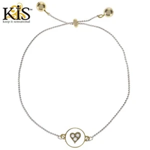 KIS Duos REVERSIBLE PULL CHAIN BRACELET With Crystal Heart & LOVE Engraved - Picture 1 of 2