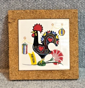“Galo De Barcelos” Portuguese tile - Colorful Rooster with cork frame & backing - Picture 1 of 3