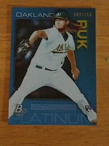 2020 Bowman Platinum RC BLUE PARALLEL /150 AJ Puk Oakland Athletics - Picture 1 of 2