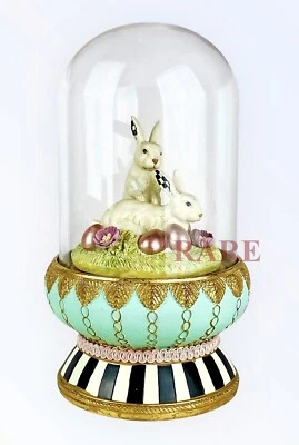 Mackenzie Childs Courtly & Stripe Check Macaron Bunny Cloche 10.25" New No Box - Image 1 of 4