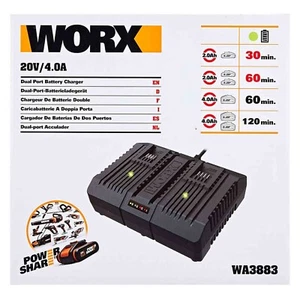 WORX WA3883 CARICATORE 20 V DOPPIA PORTA RAPIDO DA 2AH + 2AH - 100W - Imagen 1 de 5