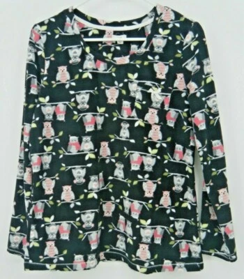 Layla пижама PJ флис длинным рукавом большого пальца отверстия Топ с совой печати размер M - Изображение 1 из 4