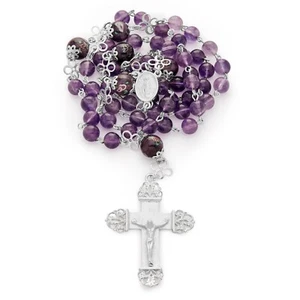 Amethyst Sterling Silver Rosary Beads Catholic Prayer Necklace from Vatican - Picture 1 of 10
