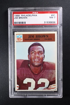 1966 Philadelphia Football #41 Jim Brown Cleveland Browns HOF PSA 7 Near Mint - Image 1 of 3