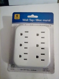 NEW 6 Outlet Grounded Indoor Wall Tap Adapter AC Plug Extender FREE SHIPPING - Picture 1 of 3