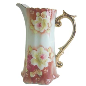 Vintage Nippon handbemalter Krug Japan Floral hellgrün floral mit Goldrand - Bild 1 von 9