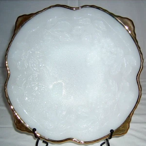 Vtg Anchor Hocking White Milk Glass Grape Pattern Gold Trimmed Bowl 10" Granny's - Picture 1 of 6