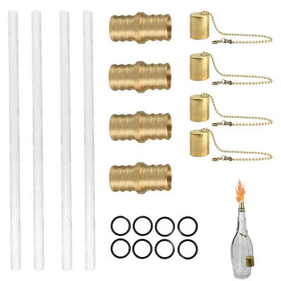 Wine Bottle Tiki Torch Kit 4 Pack Light Includes Long Life Wicks Holder Caps - Image 1 of 4