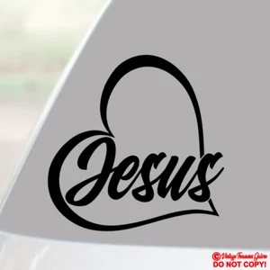 JESUS HEART Vinyl Decal Sticker Car Window Wall Bumper God Love Christ Bible Jdm - Picture 1 of 2