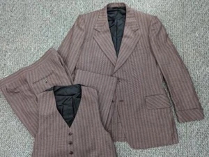 vintage 1960s 70s tweed weave 3PC SUIT wool 44L 36x32 hippie prep USA union made - Picture 1 of 16