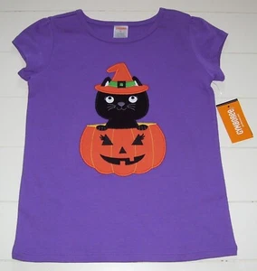 Girls Gymboree Purple Orange Black Cat Witch Hat Pumpkin Halloween T Shirt 6 - Picture 1 of 3