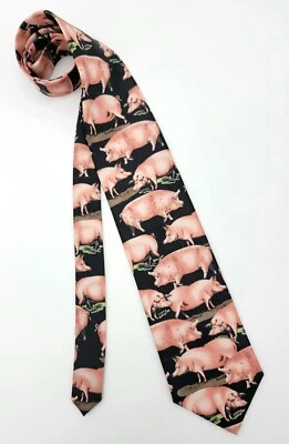 Corbata de cerdo vintage Ralph Marlin 2001 para hombre granja de cerdos rosa negro novedad mordaza regalo Foto 1 de 4