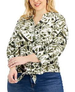 INC Plus Size Printed Tie-Front Button-Down Blouse Dye Remix Green Size 1X NWT - Picture 1 of 1