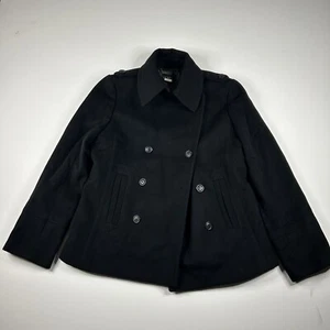 J Crew Pea Coat Women Large Wool Black Double Breasted Nautical Vintage - Picture 1 of 8