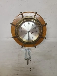 Vintage SALEM Ships Bell 8 DAY Wall Clock With Key Not Working But Bell Chimes. - Picture 1 of 11