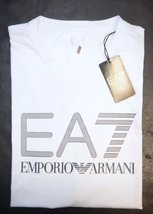 Emporio Armani EA7 Men's Signature V Neck White Stretch Cotton Tee T-Shirt XL - Picture 1 of 7