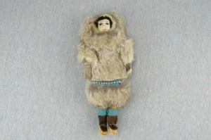 Rare Vintage 1960s Handmade Inuit/Eskimo Female Doll Assorted Real Fur/Leather - Picture 1 of 11