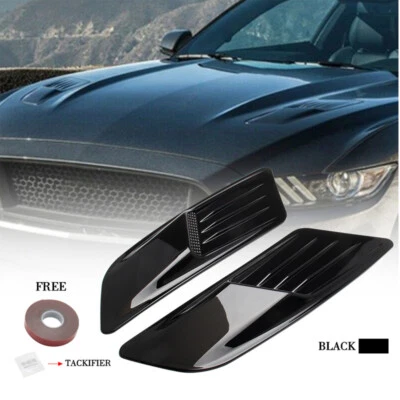 2× Black Racing Car Hood Scoop Decorative Air Intake Trim Vent Bonnet Cover - Image 1 of 4