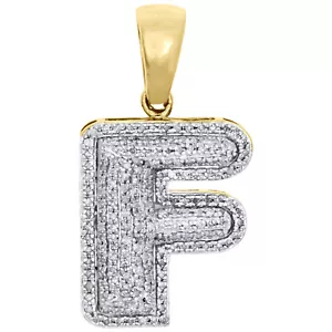 10K Yellow Gold Diamond Initial F Pendant 1.30" Mini Bubble Letter Charm 1/2 CT. - Picture 1 of 6