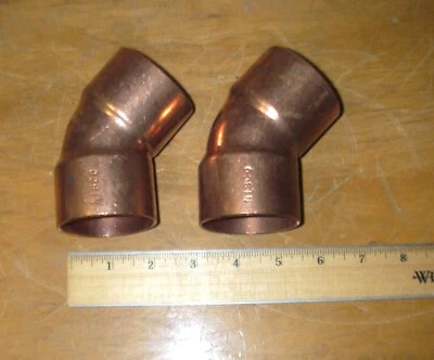 Lot of 2: NIBCO  2 in.--Copper Tubing--45 Degree 1/8 bend Elbow. Sweat Fitting. - Image 1 of 3