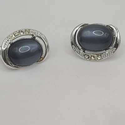 Pendientes Coro Vintage Azul Luna Brillo Estrás Firmado Clip Ons Foto 1 de 4