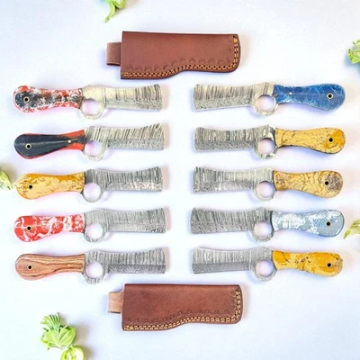 Cowboy Bull Cutter Knives | Lot of 10 | Damascus Steel | Resin & Wood | D876 - Image 1 of 4