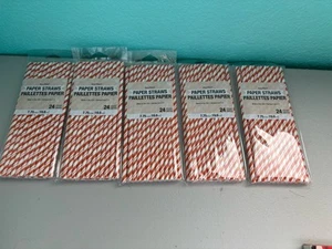 120 Eco-Flex Paper Straws 5 Packs (24 in each pack) NEW Orange White Striped - Picture 1 of 4
