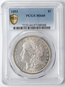 1893 $1 MORGAN SILVER DOLLAR PCGS MS60 - Picture 1 of 4