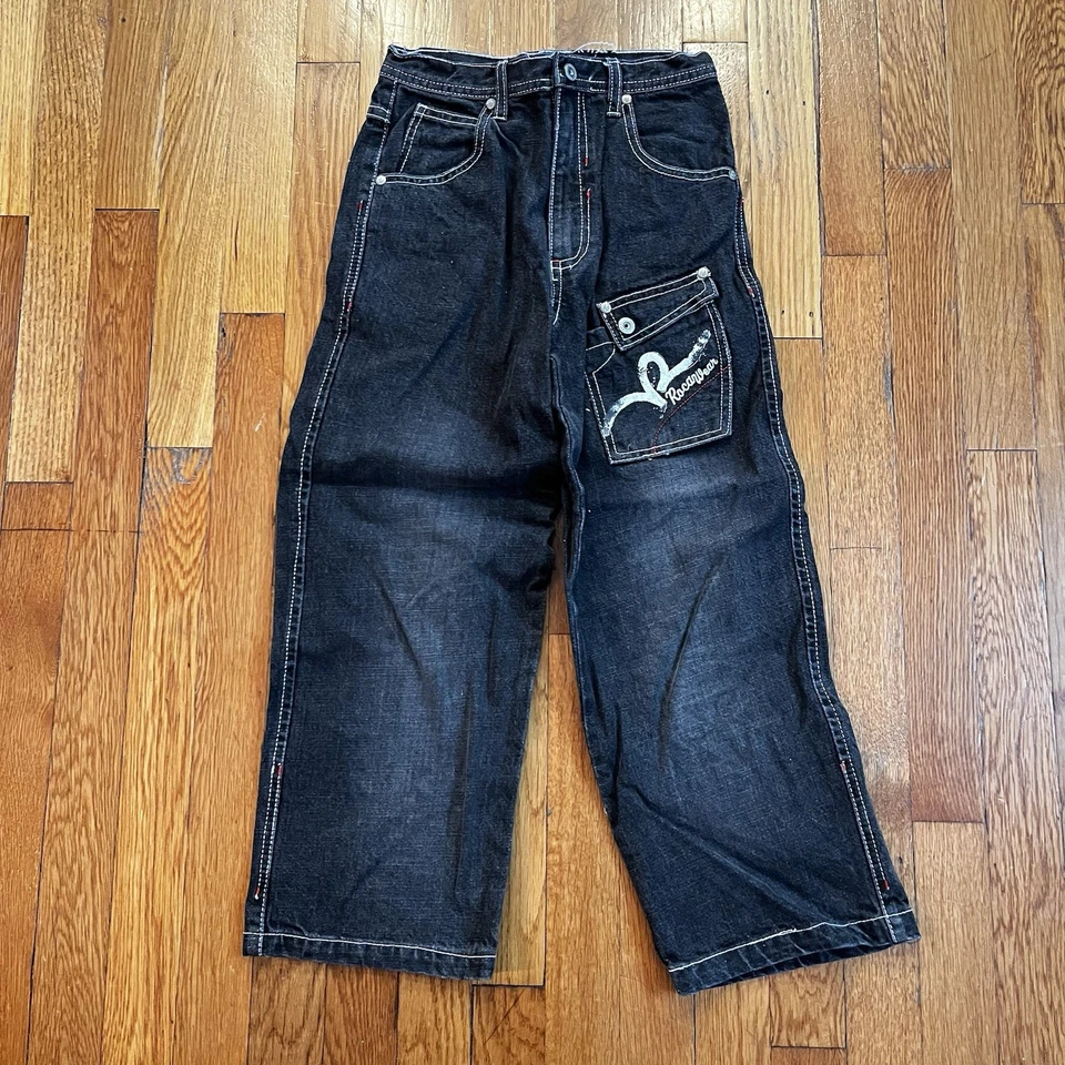 Rocawear джинсы черный вышитые карманы джинсовой ткани Streetwear размер 7 X Y2K - Изображение 1 из 4