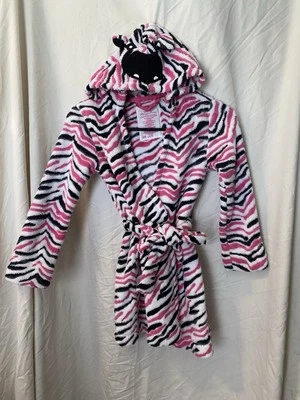 Justice CUTE Kids Hooded Robe Pink And Black Zebra Stripes Girls 6/7 - Image 1 of 4