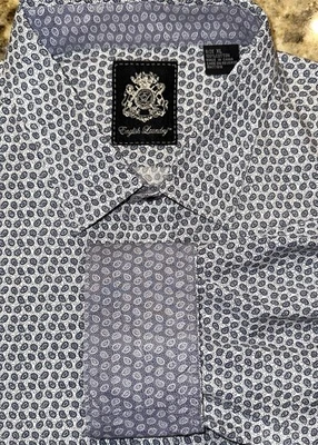 English Laundry 男式蓝色和白色佩斯利纽扣长袖衬衫 XL 码 — 第 1/4 张图片