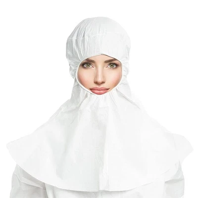 100 pcs White Non-Sterile Disposable Microporous Polypropylene Hoods 60 gsm - Image 1 of 4