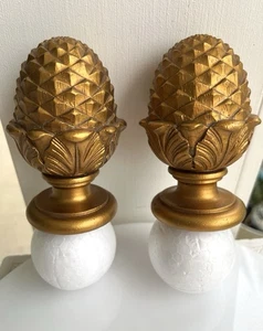 Wood Finials Drapery Curtain Rod Fits 2.5” Rod Screw On Baroque French Gold Vtg - Picture 1 of 8