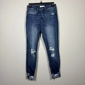 Vervet Womens 26 Cuffed Skinny Jeans Blue Washed Distressed High Rise Pockets - Picture 1 of 8