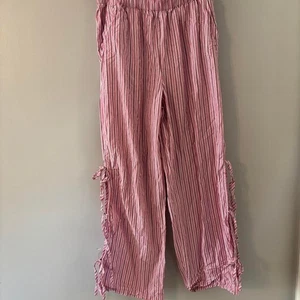 Wild-fable Damen Hose gestreift rosa weiß und braun Schleife zum Binden - Bild 1 von 5