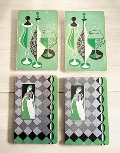 MCM Glaswaren & Dame Spielkarten Einzeltausch 4 Karten Art Deco Stil Grün Blk�� - Bild 1 von 4
