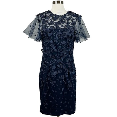 Vestido de cóctel para mujer Carmen Marc Valvo talla 10 azul floral tul funda transparente Foto 1 de 4