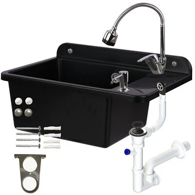 BOTLE Fregadero Fregadero 51 cm Negro Granito Poliestireno Fregadero Hogar