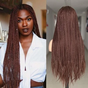 Brown Braiding Hair Wig 26 inch Braided Wigs For Black Women Synthetic Long - Picture 1 of 29