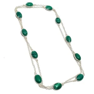 Green Malachite Gemstone Handmade 925 Sterling Silver Jewelry Necklaces Sz-36" - Picture 1 of 1