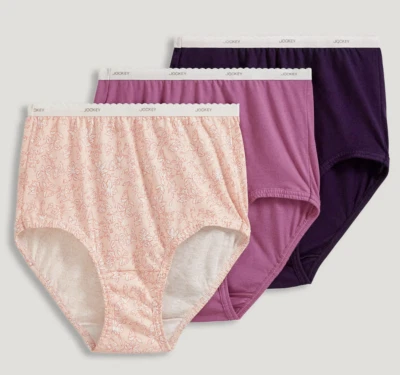 Women's Jockey 3-Pack Brief Classic Comfort (Plum/Floral) Cotton Underwear - Image 1 of 3