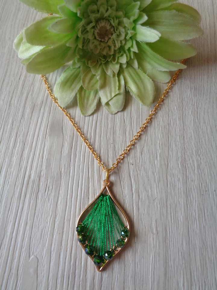 Einfache Kette " Fächer"   grün/gold - Bild 1 von 1