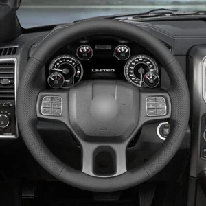 Black PU Leather Steering Wheel Hand-stitch on Wrap Cover For Dodge Ram 1500 12- - Picture 1 of 7