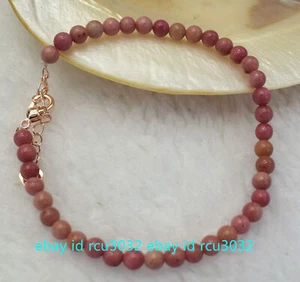 Fashion 4mm Natural Pink Rhodonite Round Beads Gemstone Bracelet 7.5" AAA - Picture 1 of 12