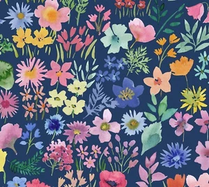 Lewis & Irene Quilting Fabric - Flower Library on Blue - Cotton Craft Fabric - Picture 1 of 4