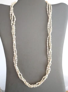 Vintage Freshwater Pearl Necklace 3 Strand Twisted Rice Baroque Pearls 25” - Picture 1 of 7