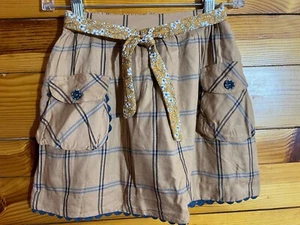 Matilda Jane Freya Skirt EUC Just Imagine Tan Plaid w/Pockets Ricrac Size 8 - Picture 1 of 2