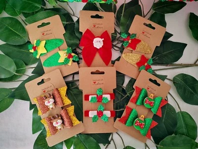 Handmade Christmas Felt Leather Ribbon Resin Hair Clip Bow Headband Accessories - Image 1 of 2